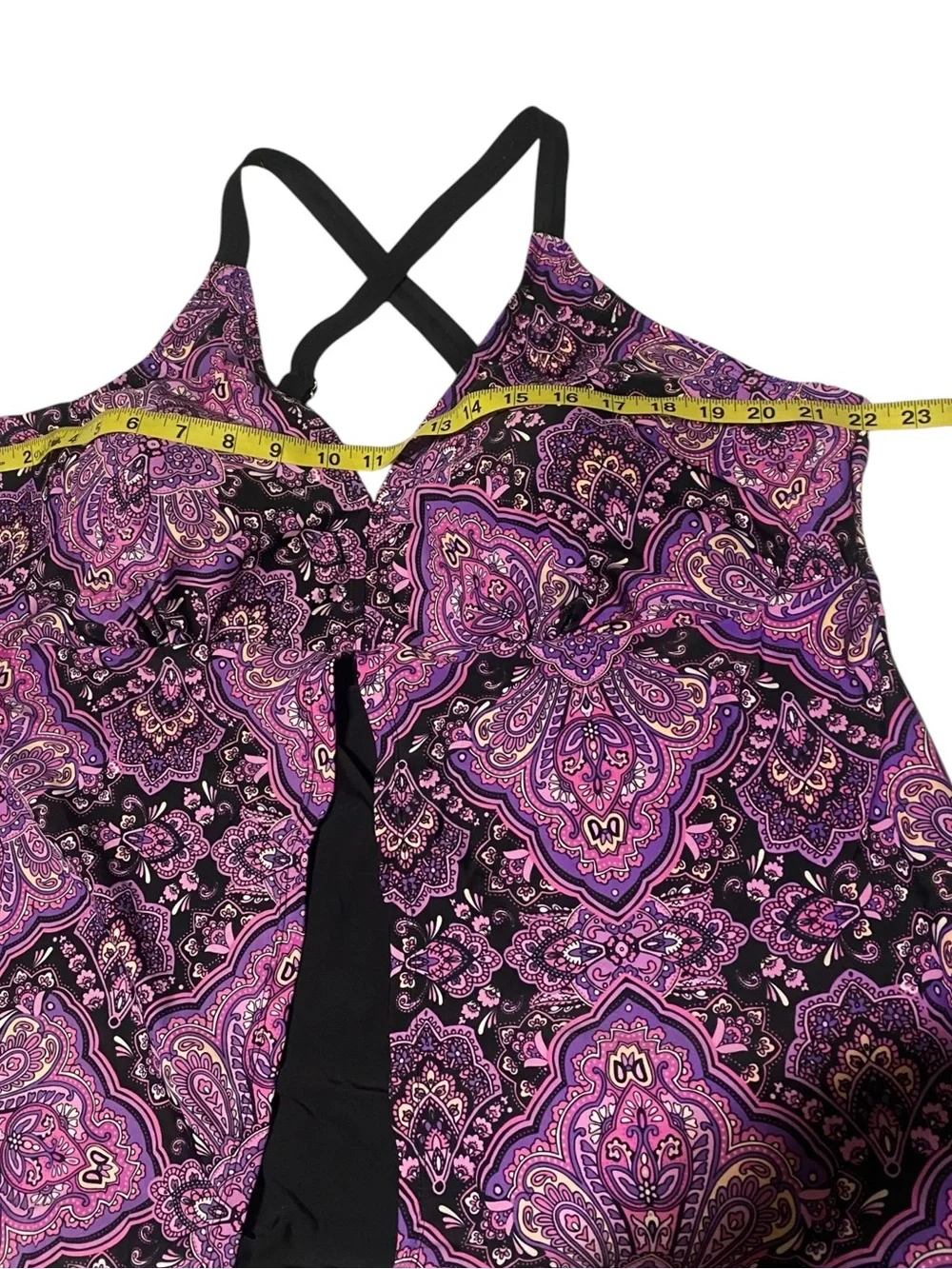 Catherines Tankini Women’s 24W Purple Paisley Wireless Lined Beach Resort Boho